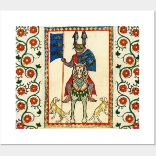 KNIGHT OF FISHES HORSEBACK, MEDIEVAL MINIATURE WITH WILD ROSES Posters and Art